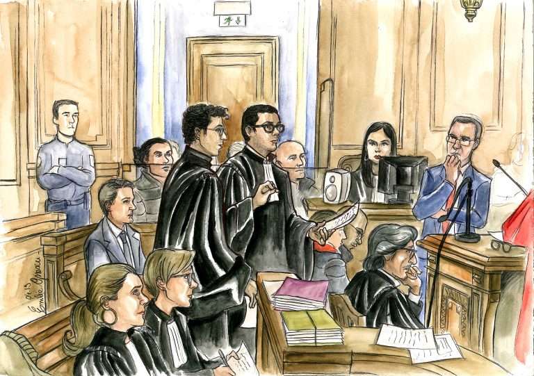 un dessin d'audience au tribunal